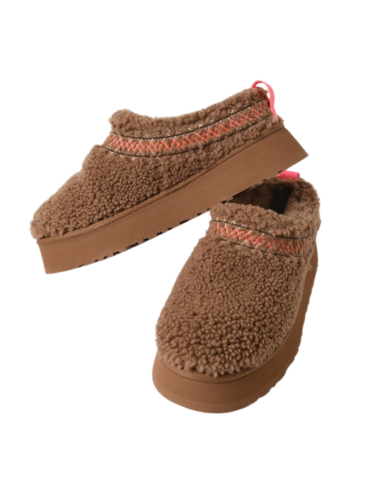 Embroidered Sherpa Plush Thick Sole Winter Slippers